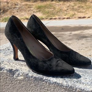 Vintage Ferragamo black suede leather heels